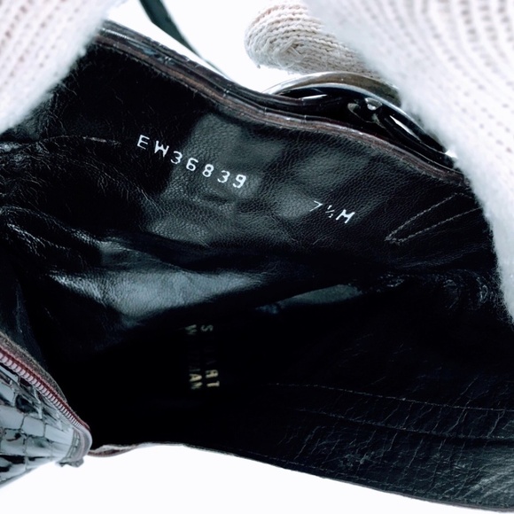 Stuart Weitzman Ankle Boot Brown Croc Embossed Pointed Toe Patent Leather Sz 7.5 - Picture 10 of 15